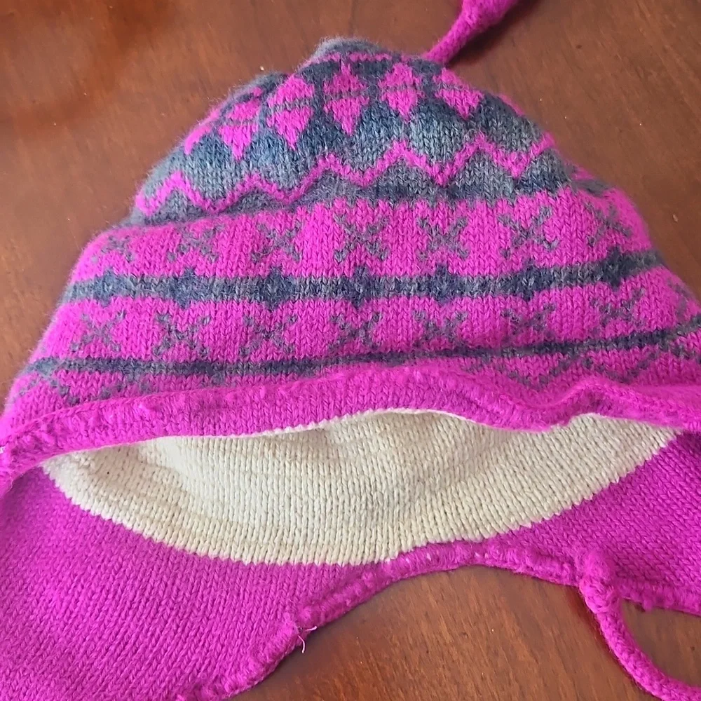 Capello Ski Hat Ear Flaps Pink/Purple Gray Ladies Small Kids Large Made Canada